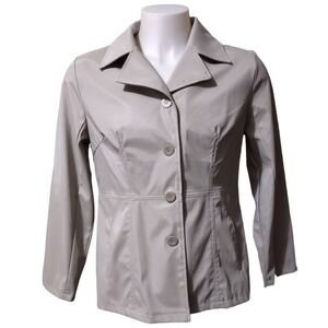 Rag Rain Coat Woman's Large Jacket Style Pockets Tan Collared Button Up Outdoor.